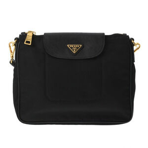 PRADA Black Nylon Leather Shoulder Bag